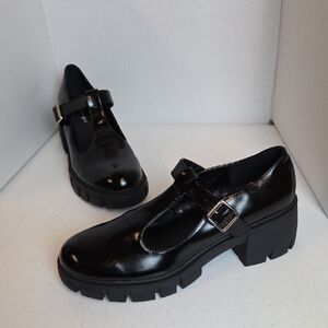 Madden Girl Black Mary Jane Chunky Heel Shoes Lug Sole - Women Size 11